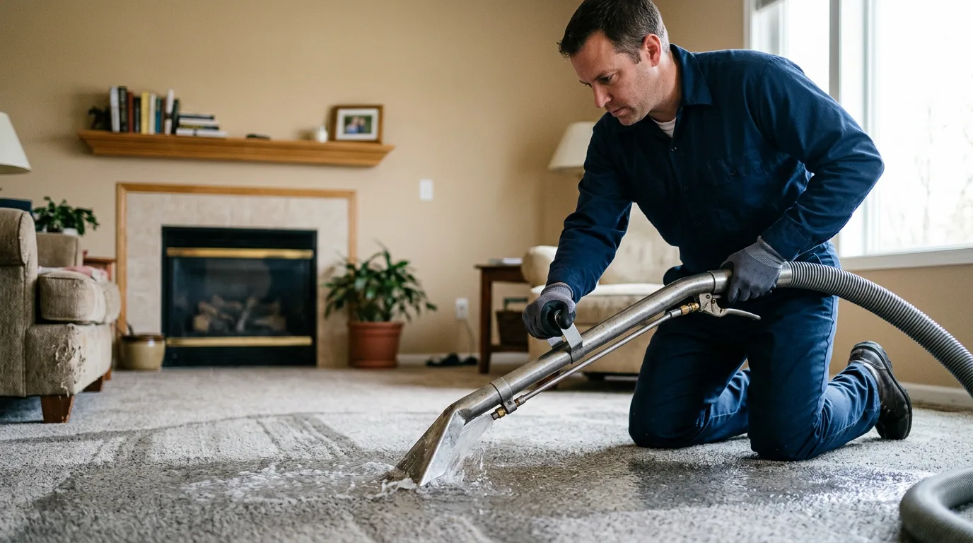 Water damage restoration technician working near Waban, MA